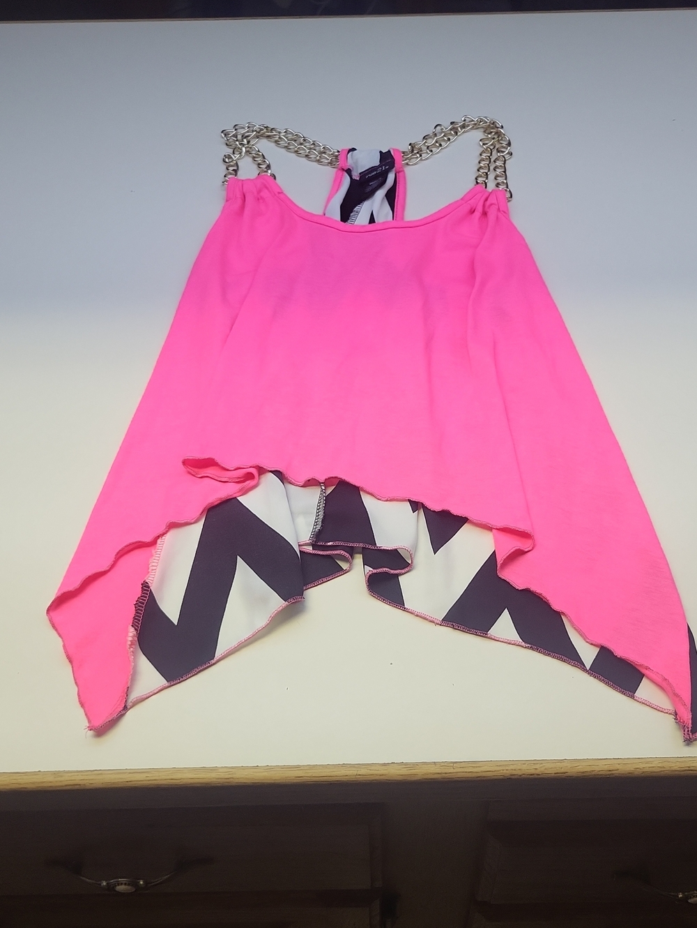 *Rue21 Neon Pink Handkerchief Hem Tank with Chain Straps